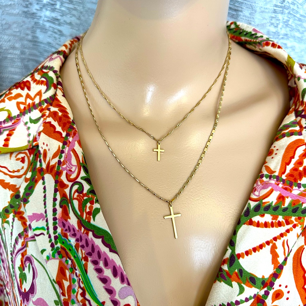 Aldo Gold Plated Mixed Chain Cross Necklaces 2 Pcs 20$